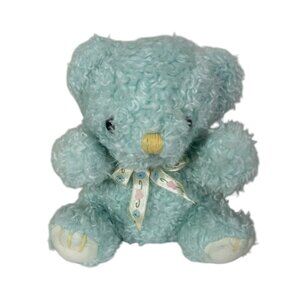 Soft Classics Toys R Us Blue Plush Bear Small Curly Fur Rattle Lovey